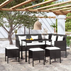 The Living Store Loungeset - Trendy en Comfortabel - Zwart Rattan - Crèmewit Kussen - 161,5 x 113 x 80 cm