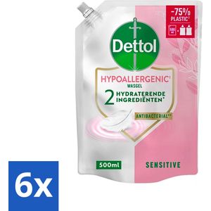 Dettol - Handzeep Navulling - Hypoallergenic - Sensitive - 500 ml - Voordeelverpakking - 6 stuks