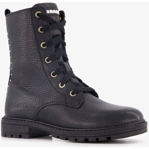 Braqeez leren meisjes veterboots zwart - Maat 28 - Uitneembare zool