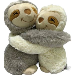 Warmteknuffel luiaard moeder en jong 23x19 cm Habibi warmie - opwarmknuffel warmie geschikt voor de oven en magnetron knuffelende luiaard moeder en jong - magnetronknuffel luiaard knuffelende moeder en jong - knuffel luiaard - luiaard moeder en jong