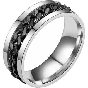 Fako Bijoux® - Fidget Ring - Anxiety Ring - Angst Ring - Stress Ring - Spinning Ring - Draairing - RVS - Zilver/Zwart - EU:64 - USA:11 - 20.5mm