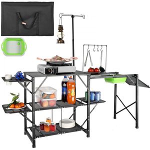 Camping Keukentafel Opvouwbare Draagbare Kookstation Tafels Planken en een Spoelbak