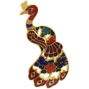 Behave Broche pauw rood emaille