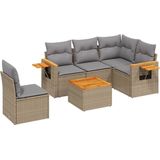 vidaXL - 6-delige - Loungeset - met - kussens - poly - rattan - beige