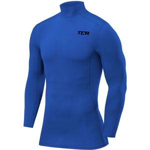 TCA Jongens Pro Performance Compressie Basislaag Lange Mouw Thermische Top - Mock Hals - Helderblauw, 12-14 Jaar