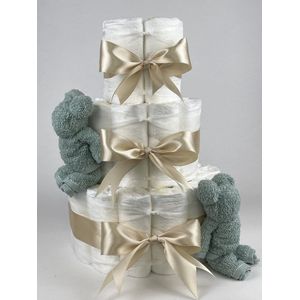 Chouette-Chouette | Luiertaart Neutraal | Kraamcadeau | Geboorte Jongen Meisje | Babyshower | Beren Stone groen - Beige