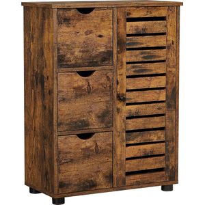 badkamermeubel, dressoir, opbergkast, 3 laden, 2 verstelbare planken achter de deur, badkamermeubel, badkamer, woonkamer, keuken, gang, vintage bruin BBK143X01