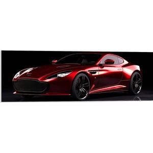 PVC Schuimplaat- Rode Sportauto tegen Zwarte Achtergrond - 90x30 cm Foto op PVC Schuimplaat