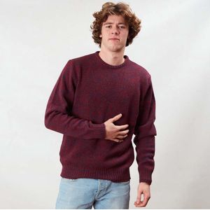 Osborne Knitwear Trui met vervilte ronde hals - Lamswol - Rhapsody/Poppy Melange - M