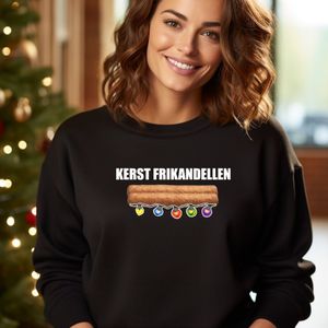 Foute kersttrui. Kerst Frikandellen. zwarte sweater-Unisex voor dames en heren. Maat XL