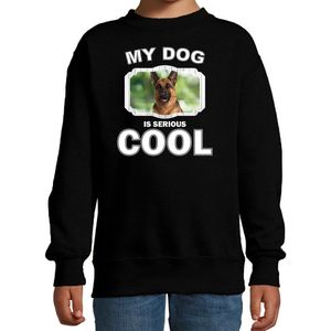 Duitse herder honden trui / sweater my dog is serious cool zwart - kinderen - Duitse herders liefhebber cadeau sweaters - kinderkleding / kleding 98/104