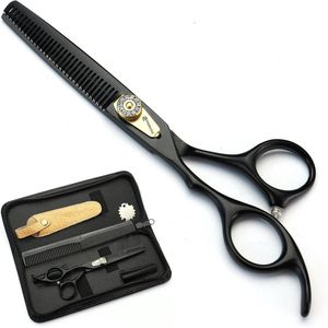 Professionele 6 inch zwarte kappersschaar set - Snijschaar en dunner schaar met zwarte behuizing