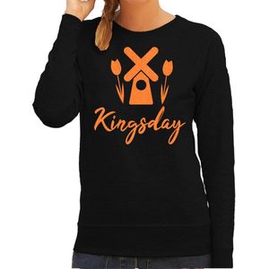 Bellatio Decorations Koningsdag sweater dames - Holland - zwart - met glitters - oranje feestkleding XXL