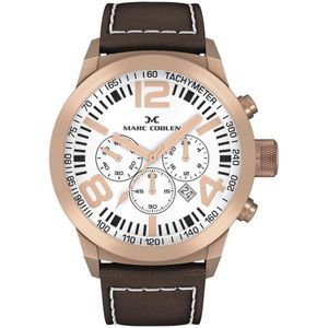 Marc Coblen  MC45R4- Horloge - 45 mm - Witte wijzerplaat - Bruine horlogeband