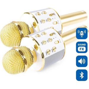 Karaoke microfoon Bluetooth (2x) - MAX KM01 - met o.a. speaker, echo & stemvervormer - Goud