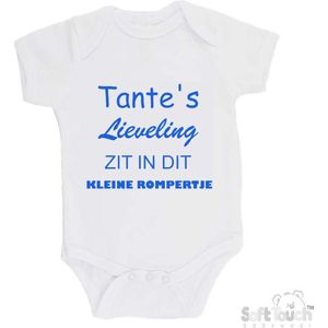 100% katoenen Romper ""Tante's lieveling zit in dit kleine rompertje"" Jongens Katoen Wit/blauw Maat 56/62