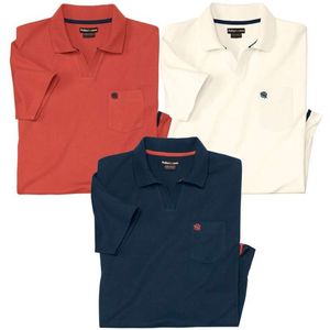 ATLAS FOR MEN - Set van 3 katoenen polo’s zonder knoopjes - Heren - Verkrijgbaar in grote maten - L