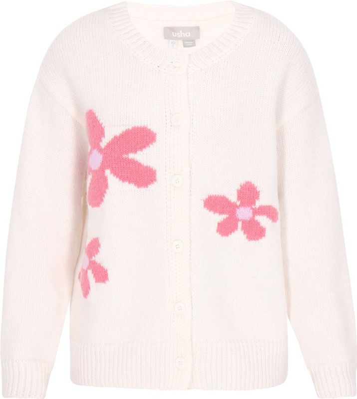 Usha - Gebreid Vest - Pink / Offwhite - Lange Mouw - Normale Pasvorm