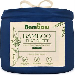 Bamboe Laken | 180cm x 290 | Blauw Marine | Bovenlaken 1-Persoons | Ultrazacht plat laken | Luxe Bamboe Beddengoed | Hypoallergeen lakens | Puur Bamboe Viscose Rayon | Ultra-ademende Stof | Bambaw