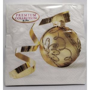 Luxe Kerst thema servetten - Gouden Kerstbal - 33 x 33 cm - Set 2 x 20 stuks - Papieren kerstservetten - Papieren wegwerpservetten - 3-laags