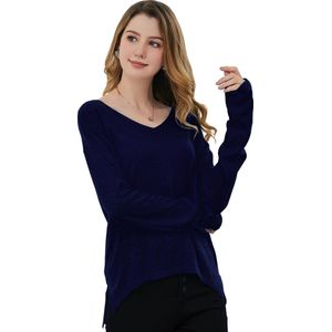 Manlee - m.l. Fijngebreide trui. V-hals. Oversized schouders. Marine. Maat: S