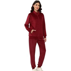 Dames Huispak – Vrijetijdspak met Rits - Velours - 3090 - Maat L - Grijs