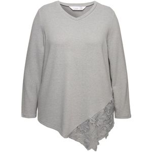 MIAMODA - Dames - Trui A-lijn kanten inzetstuk lange mouwen - Grijs melange - Maat 42+