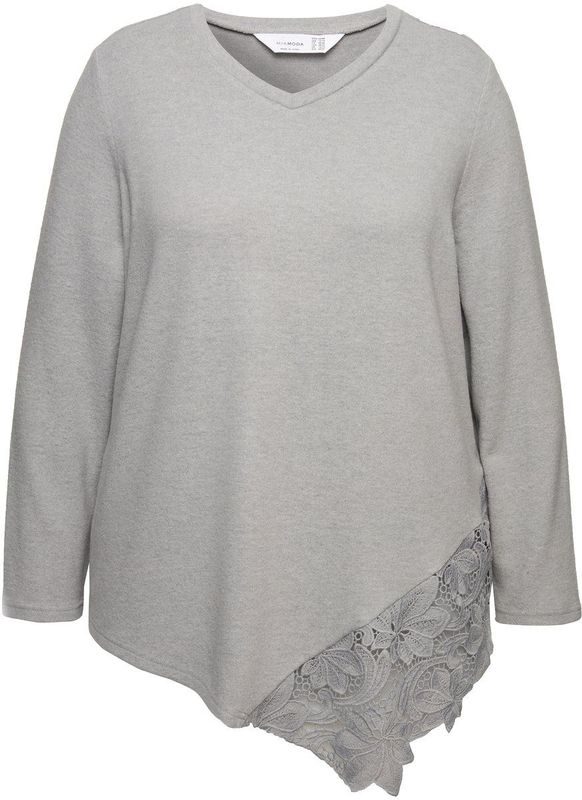 MIAMODA - Dames - Trui A-lijn kanten inzetstuk lange mouwen - Grijs melange - Maat 42+
