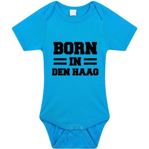 Born in Den Haag tekst baby rompertje blauw jongens - Kraamcadeau - Den Haag geboren cadeau 80