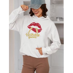 Birthday Queen - Verjaardag Hoodie Wit - Lips - Hoodie cadeau - Maat M - Verjaardag Cadeau Vrouwen - Limited Edition