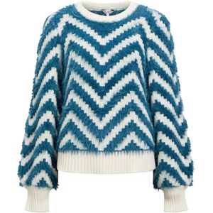 OBJECT - OBJHOLLOW - Trui - Cyaan Blauw / Wit - Losse Pasvorm - Lange Mouw