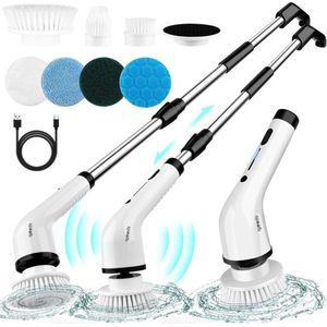 Igoods Poetsmachine - Schrobborstel - Polijstmachine - Polijstset - Schoonmaakborstel Elektrisch - Schrobber - 7 Borstels - 25W - Oplaadbaar - Wit