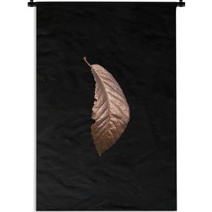 Wandkleed Golden/rose leavesKerst illustraties - Krom goud-roze blad met stukjes eruit op een zwarte achtergrond Wandkleed katoen 120x180 cm - Wandtapijt met foto XXL / Groot formaat!