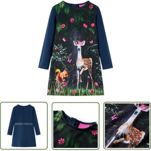 vidaXL Meisjesjurk - Kinderjurk - Kinderjurk met lange mouwen 92 marineblauw - Blauwe Jurk - Hertenprint - Langmouwig Jurkje