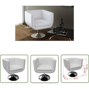 The Living Store Barkruk kunstleer wit - Kantoorsstoel - Bureaustool - Draaistool - Loungestoel - Stuurbediening