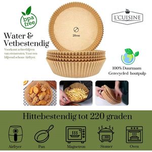 L'Cuisine - Airfryer Bakpapier - Airfryer accesoires - BPA free - Anti-aanbak Vetvrij Hittebestendig Bakpapier - 50 stuks