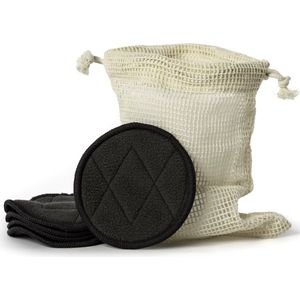 Ecorare® - Katoenen wattenschijfjes - Biologisch afbreekbaar - 5 stuks - Inclusief wasnet - Zwart