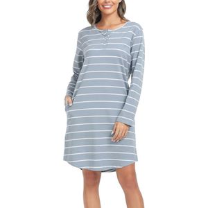 Katoenen Lange Mouw Nachthemden voor Dames met Zakken