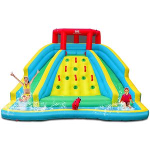COSTWAY Opblaasbaar springkasteel met twee waterglijbanen klimwand en waterkanon speelzwembad waterspeelcentrum waterpark kinderbadje 518 x 366 x 229 cm (alleen springkasteel)