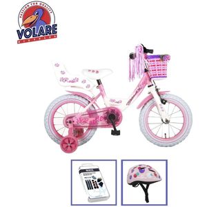 Volare Kinderfiets Rose - 14 inch - Roze/Wit - Inclusief fietshelm & accessoires
