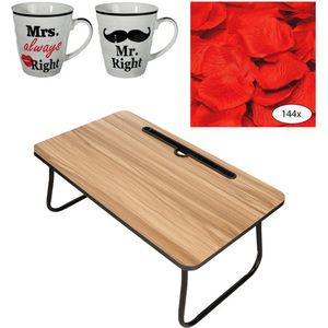 Bedtafel en Koffiebeker set - Mr Right en Mrs Always Right - Valentijn cadeautje voor hem / haar