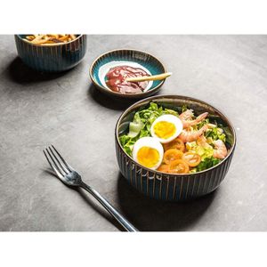 Ramen Bowl Grote Porseleinen Mueslikommen Set van 2 - Soepkommen Keramiek Retro Servies Blauwe Serie - 1000 ml (15,5 cm)