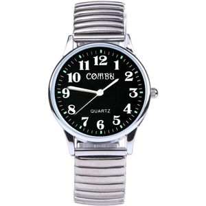 Fako® - Horloge - Rekband - Comby - Ø 36mm - Zwart
