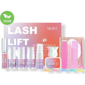 Merve® Lash Lift Kit - Sterkere Lijm - Wimperlifting Set - Eyelash Lift Kit - Incl. Wimperserum, Lash Lift Lijm & Lotion - Make Up Lifting Set met 48 onderdelen - Vegan