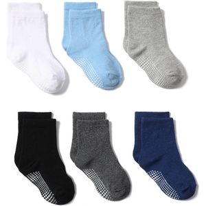 Babysokken - 6 Paar 6 Kleuren - Baby Antislip Sokken - Antislip Sokken voor Baby’s/Kinderen - Effen - Jongens - Maat S: 10-12cm (0-1 jaar) - Voor Baby's Peuter