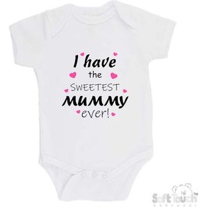 100% katoenen Romper ""Ik heb de liefste MAMA ooit!"" Moederdag Unisex Katoen Wit/zwart/roze Maat 68/74