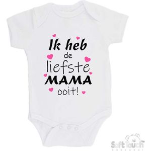 100% katoenen Romper ""Ik heb de liefste MAMA ooit!"" Moederdag Unisex Katoen Wit/zwart/roze Maat 68/74