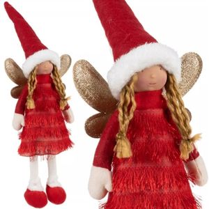 Ruhhy Fairy Rode Kerstfiguur - Fee/Angel/Elf met Glittervleugels - Feestelijke Decoratie