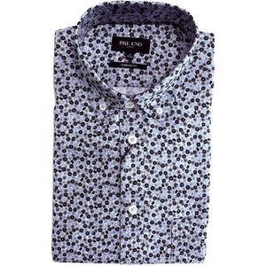 Pre End - Heren overhemd lange mouw - Lichtblauw gebloemd - Strijkvrij - Maat XXL