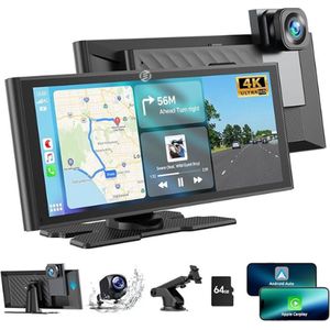 Equivera - 9,26-inch Carplay Scherm - Draagbare Carplay Monitor - Draadloze Scherm voor Carplay - Touchscreen Display - Met 4K Dashcam en GPS-navigatie